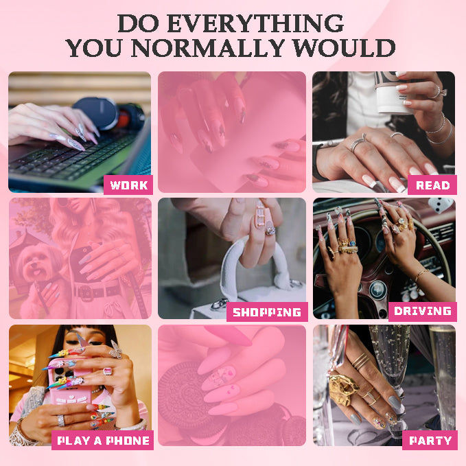 GGddsha 2025 Handmade Nails Reusable Medium Press-On Nails French Mixed Colors with Heart Rhinestones Full Coverage Women's Manicure Set