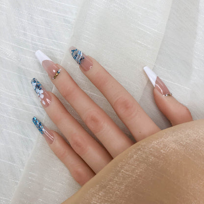 GGddsha 2025 100% Handmade Nails Reusable Medium Press-on Nail French Hand Painted Petals Full Coverage False Nail Set for Women