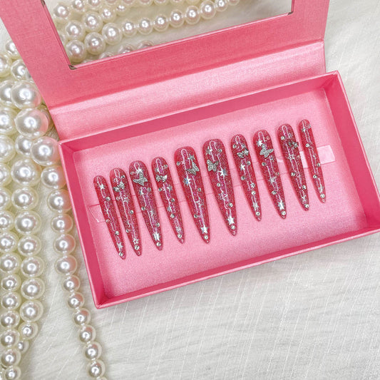 GGddsha 2025 100% Handmade Nails Long and Reusable PMMA Acrylic Press on Nails  With Beautiful Graphic Almond Nail Reusable Full Coverage Fake Nails Handmade Nails Ladies Fake Nail Set