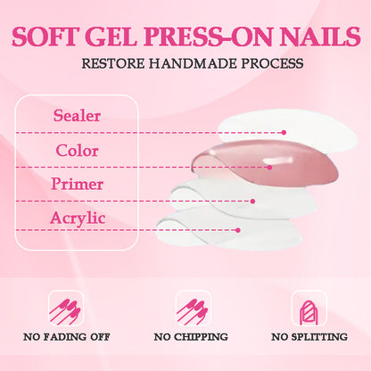 GGddsha 2025 Handmade Nails Reusable Medium Press-On Nails French Mixed Colors with Heart Rhinestones Full Coverage Women's Manicure Set