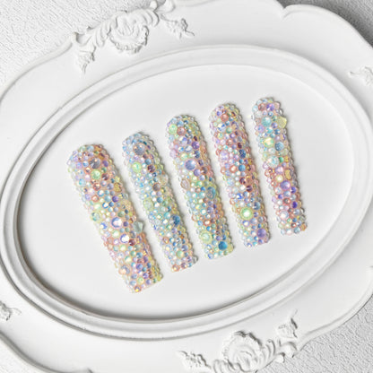 GGddsha 2025 Long Novel Design and Reusable Handmade PMMA Acrylic Press on Nails Full Coverage Candy 3D Crystal Fake Nails With Box Gifts for Women