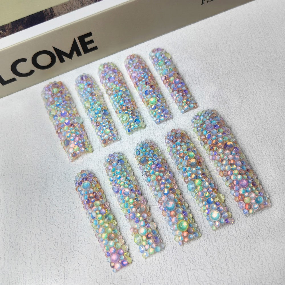 GGddsha 2025 Long Novel Design and Reusable Handmade PMMA Acrylic Press on Nails Full Coverage Candy 3D Crystal Fake Nails With Box Gifts for Women