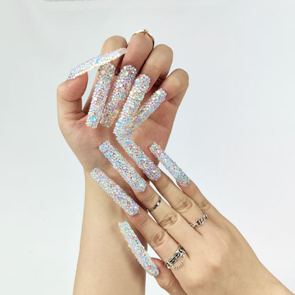 GGddsha 2025 Long Novel Design and Reusable Handmade PMMA Acrylic Press on Nails Full Coverage Candy 3D Crystal Fake Nails With Box Gifts for Women